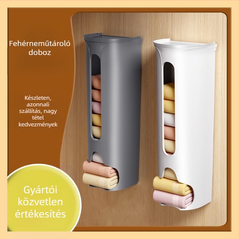 Sínre szerelhető fehérnemű és zokni tároló doboz – Modell 001, PP műanyag, fedél nyitható, lyukasztás nélküli