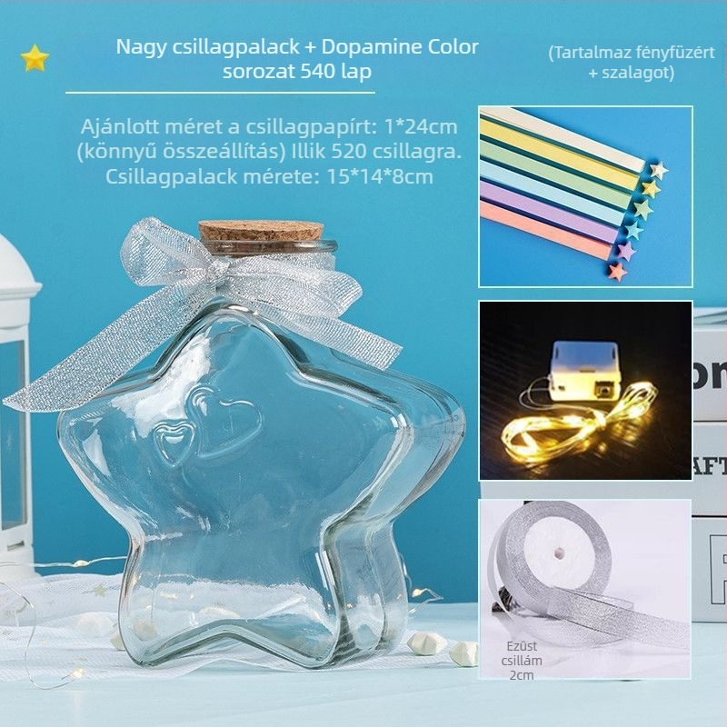 Üvegpalackban lévő origami csillag készlet – Gradiens csillag csíkok, egyszerű és modern stílus, ajándék születésnapra, osztálytársnak, karácsony