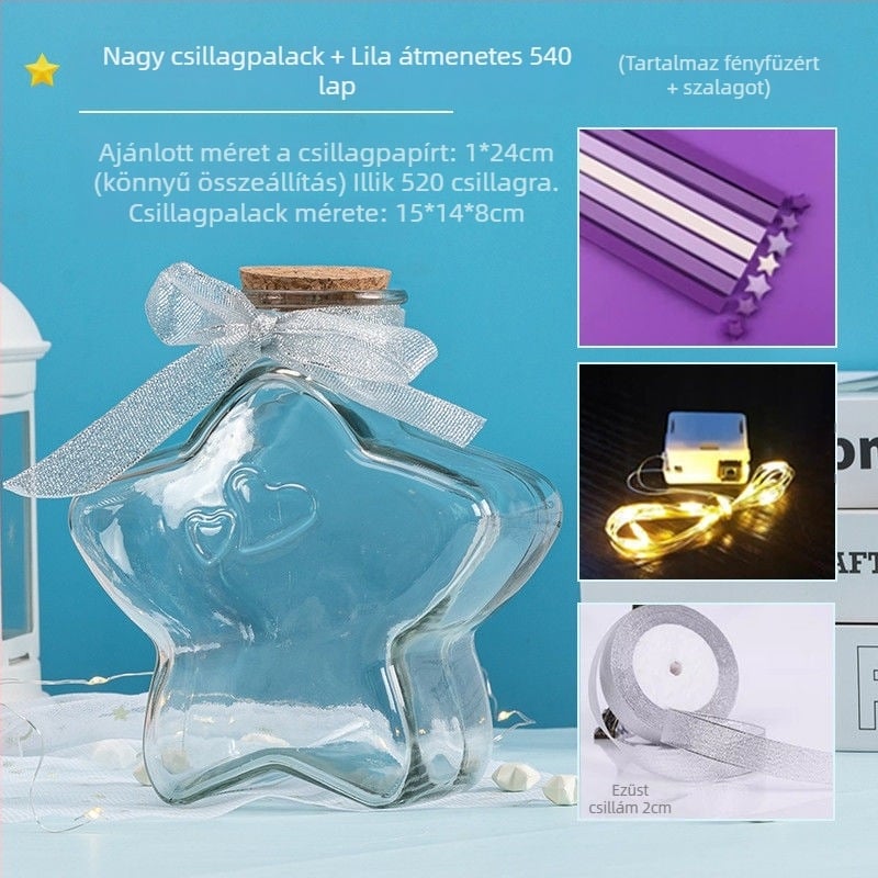 Üvegpalackban lévő origami csillag készlet – Gradiens csillag csíkok, egyszerű és modern stílus, ajándék születésnapra, osztálytársnak, karácsony