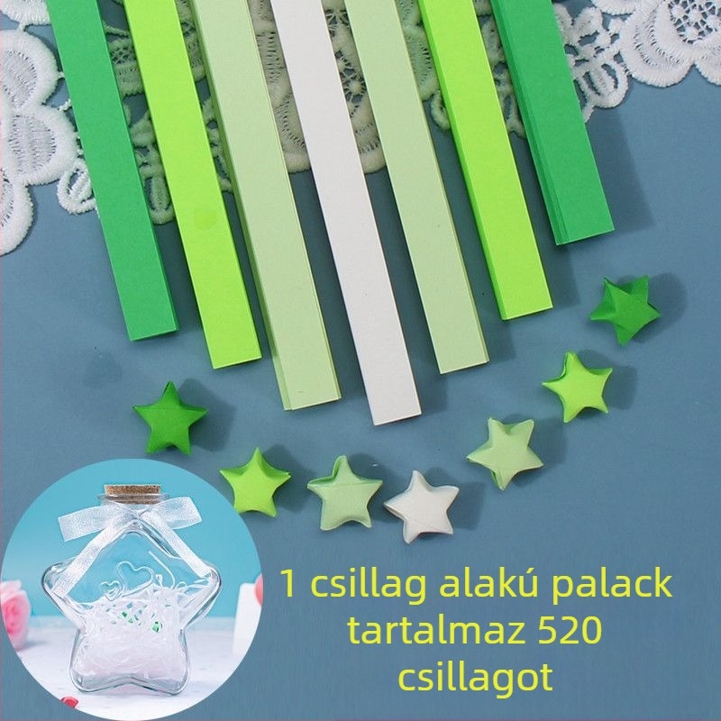 Üvegpalackban lévő origami csillag készlet – Gradiens csillag csíkok, egyszerű és modern stílus, ajándék születésnapra, osztálytársnak, karácsony