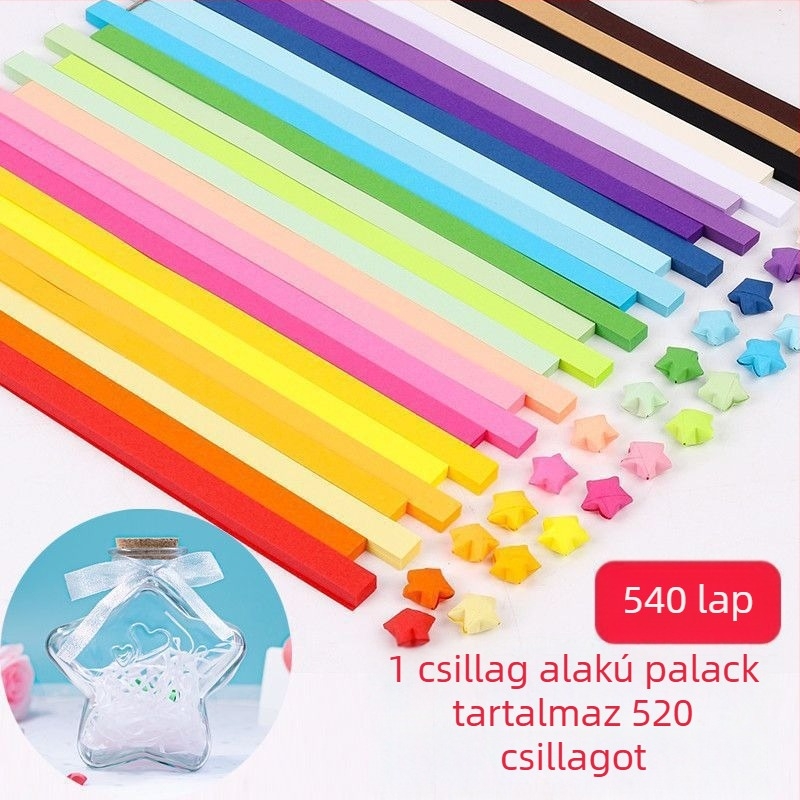 Üvegpalackban lévő origami csillag készlet – Gradiens csillag csíkok, egyszerű és modern stílus, ajándék születésnapra, osztálytársnak, karácsony