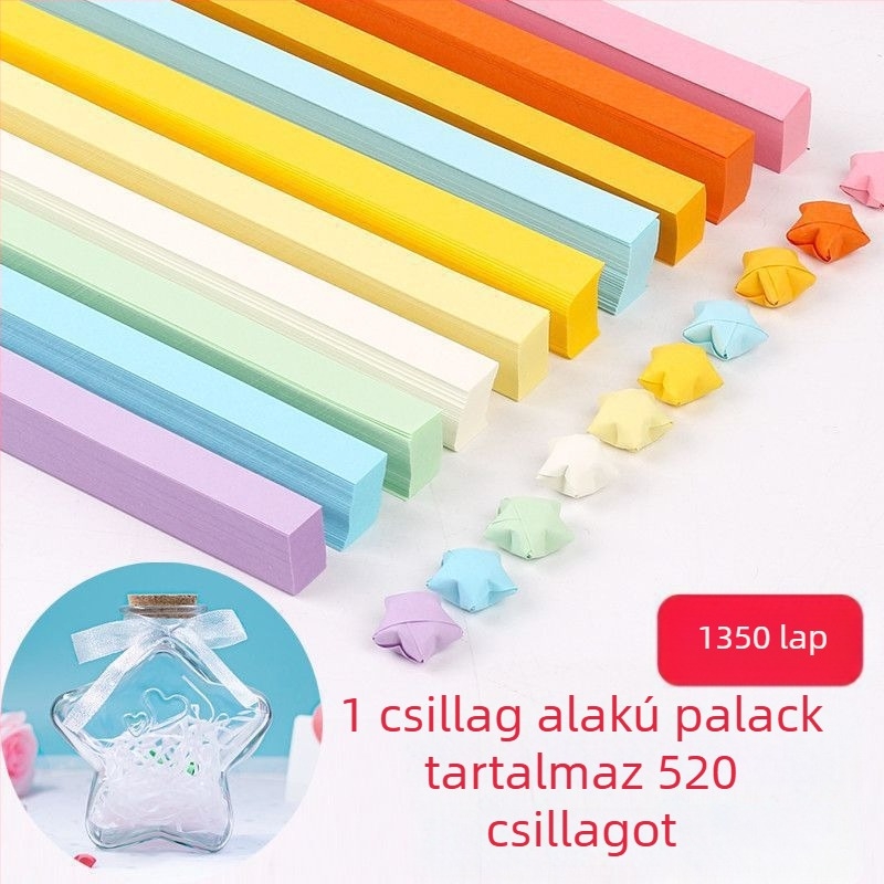 Üvegpalackban lévő origami csillag készlet – Gradiens csillag csíkok, egyszerű és modern stílus, ajándék születésnapra, osztálytársnak, karácsony