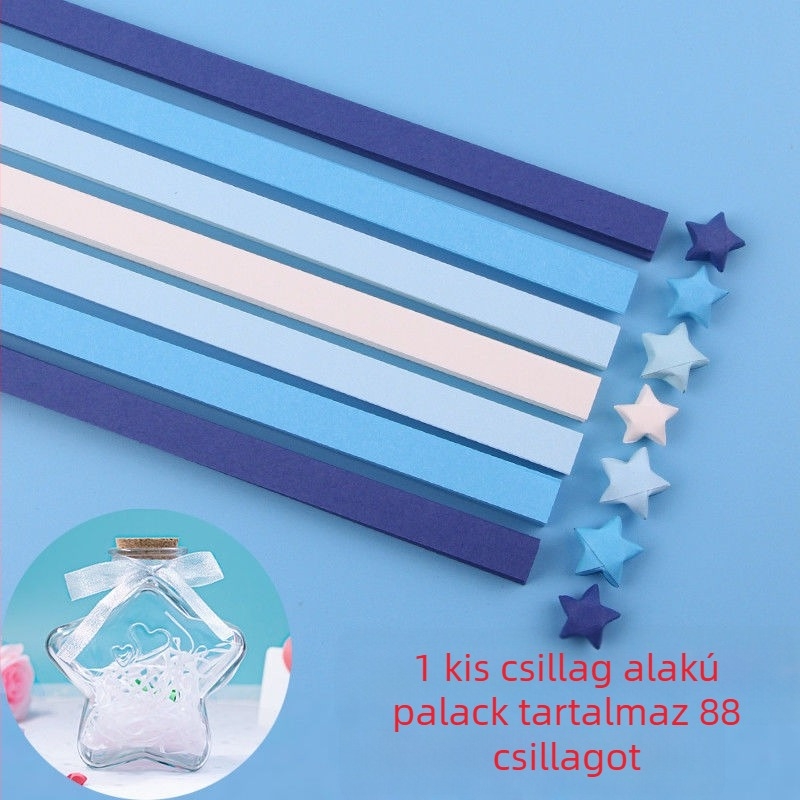 Üvegpalackban lévő origami csillag készlet – Gradiens csillag csíkok, egyszerű és modern stílus, ajándék születésnapra, osztálytársnak, karácsony