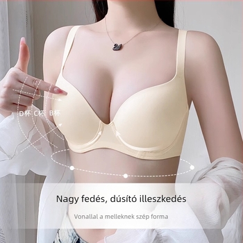 Varratlan melltartó, puha acélgyűrű, teljes kosár, vékony öntött kosár, push-up, nylon anyag, fix kétpontos vállpánt, hátul három sor csat