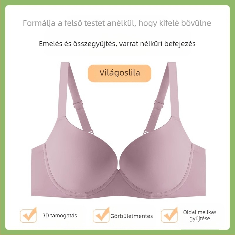 Varratlan melltartó, puha acélgyűrű, teljes kosár, vékony öntött kosár, push-up, nylon anyag, fix kétpontos vállpánt, hátul három sor csat