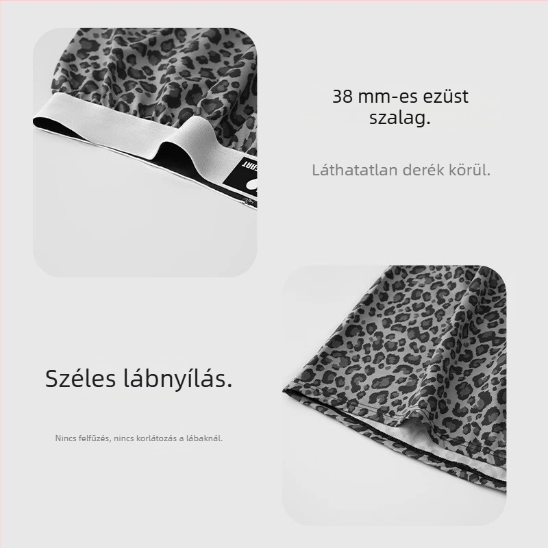 Férfi Leopardmintás gyorsan száradó alvó rövidnadrág, poliészter kötött anyag, 80–90% poliészter, középmagas derék
