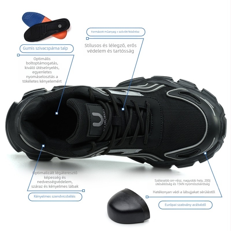 Anbaili női munkavédelmi cipő acélorrvédővel, Flyknit felsőrész, ütésálló és átszúrás elleni védelemmel, alacsony bokadizájn