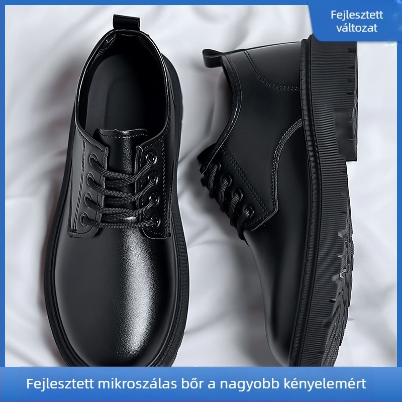 Férfi mikroszálas bőr cipő, brit stílus, magasság növelő funkció, vulkanizált talp, PU talpbetét