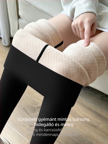 Női fleece belsővel bélelt leggings, meleg ősz-télre, plusz méret, vastag és szoros, gyémántos steppelt mintával