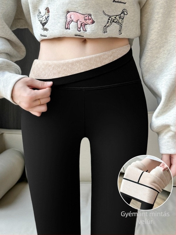 Női fleece belsővel bélelt leggings, meleg ősz-télre, plusz méret, vastag és szoros, gyémántos steppelt mintával
