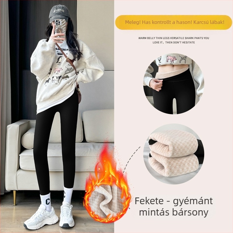 Női fleece belsővel bélelt leggings, meleg ősz-télre, plusz méret, vastag és szoros, gyémántos steppelt mintával