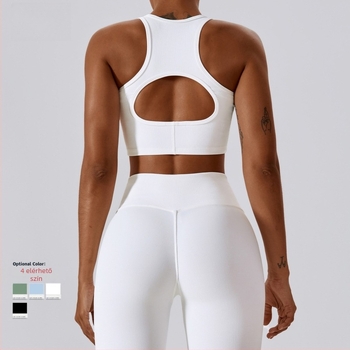 Sportos mellény fix kosarakkal, nylon anyagú külső és spandex bélés, vékony formázott kosár, teljes kosár, fix nyakpánt halter-stílusú