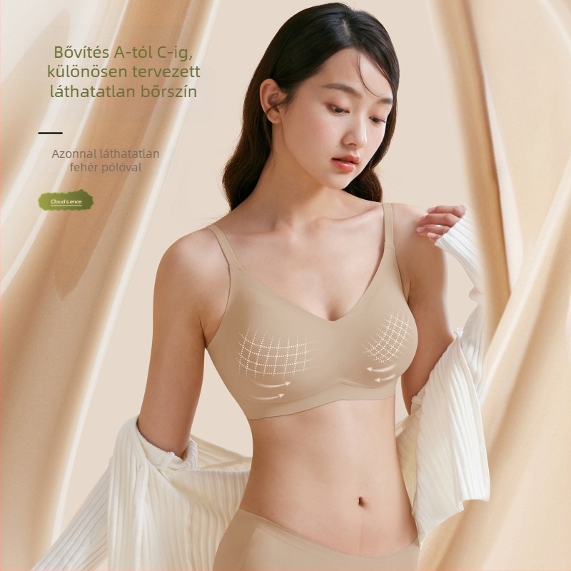 Drót nélküli Push-Up melltartó — anyaga nylon; bélés: nylon; vékony formázott kosár; fix dupla vállpántok; hátul négy sor kapocs