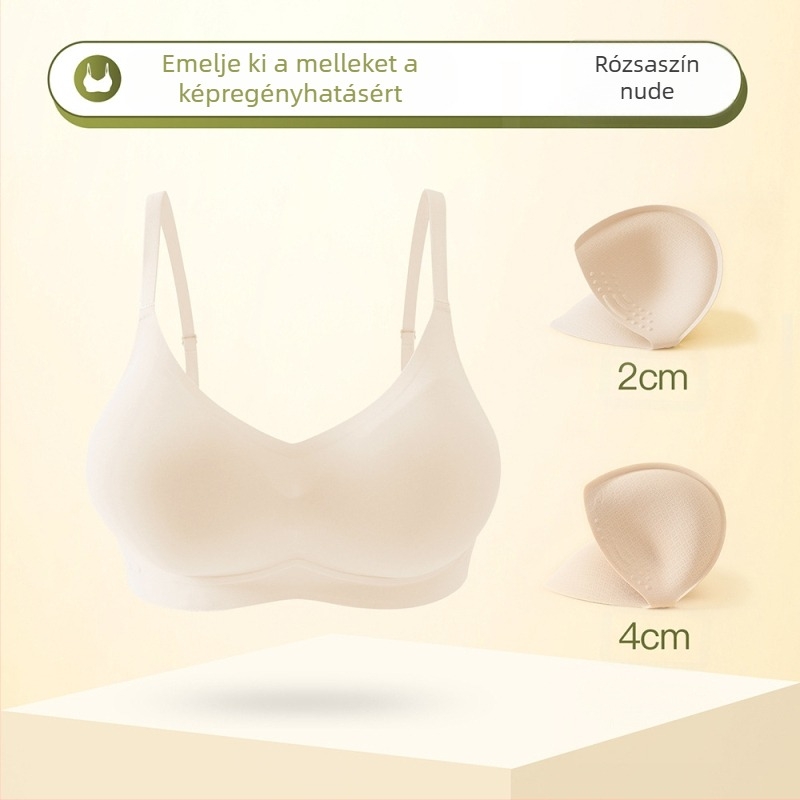 Drót nélküli Push-Up melltartó — anyaga nylon; bélés: nylon; vékony formázott kosár; fix dupla vállpántok; hátul négy sor kapocs
