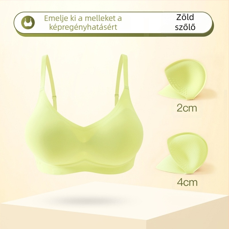 Drót nélküli Push-Up melltartó — anyaga nylon; bélés: nylon; vékony formázott kosár; fix dupla vállpántok; hátul négy sor kapocs