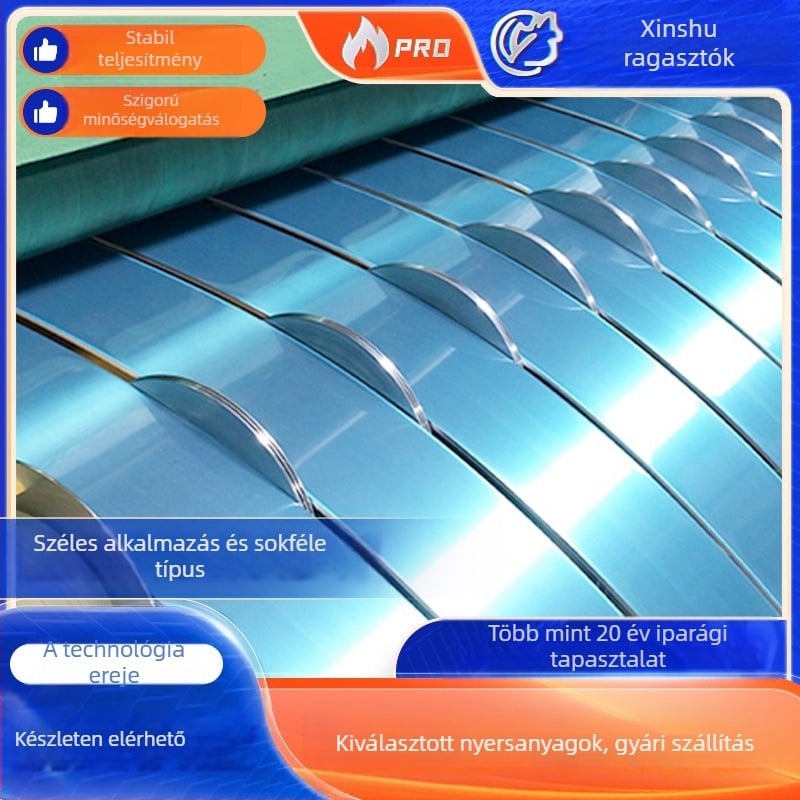 PE alumíniumlemezek védőfilmje, csíkos formátum, nyomtatható és testreszabható; vastagság 30–120 μm, szélesség 100–2000 cm, hossz 100–2000 m, vízoldható ragasztó, magas átlátszóság