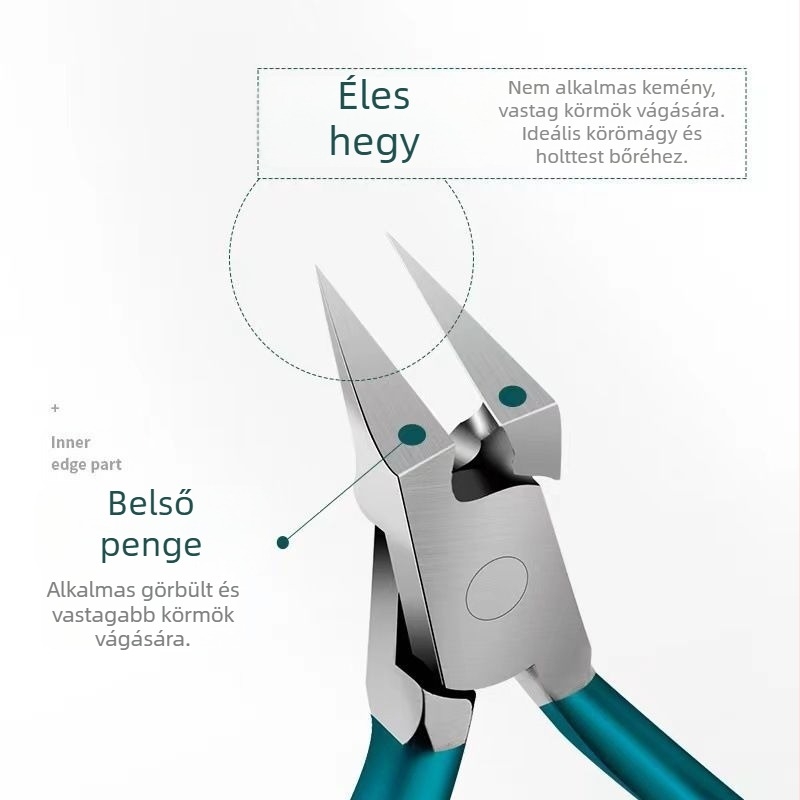 Körömvágó, rozsdamentes acél, hajlított szájú, univerzális használat