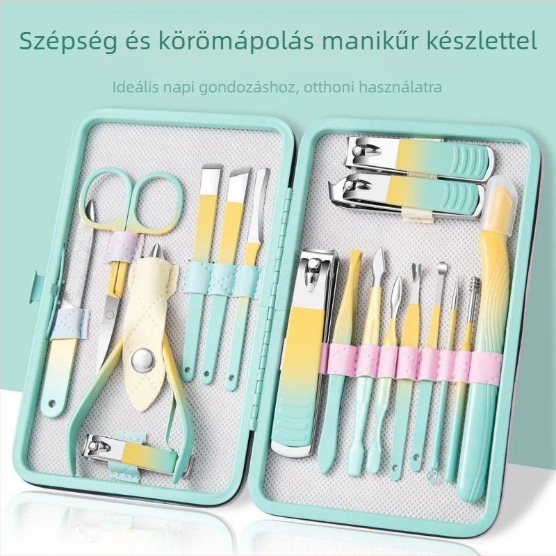 18 részes rozsdamentes acél körömápoló készlet pedikűr késsel és szemöldökollóval; eszközök szénacélból