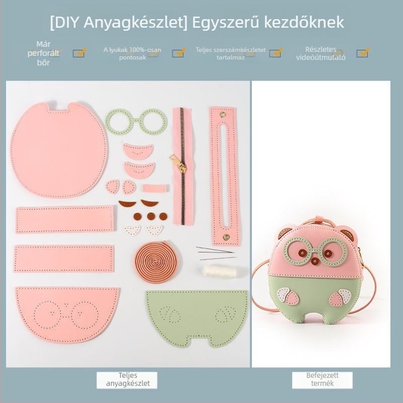 PU-ból készült crossbody táska, kerek formájú, állatmintás, cipzáras nyitás, belső ID rekesz