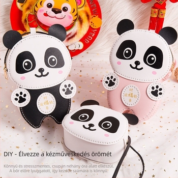Rajzfilmszerű panda táska gyerekeknek - PU anyag, kerek alak, cipzáros nyitás, belső réteg nélkül, puha fogantyú