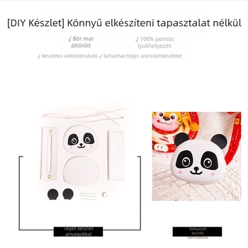 Rajzfilmszerű panda táska gyerekeknek - PU anyag, kerek alak, cipzáros nyitás, belső réteg nélkül, puha fogantyú