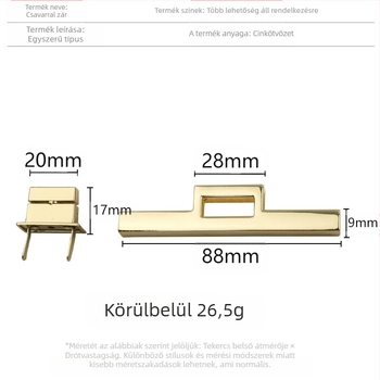Arany színű poggyász-zár, külső átmérő 88 mm, öntött fém, Twist Lock, egyenes rúd zár, négyszögletes zár