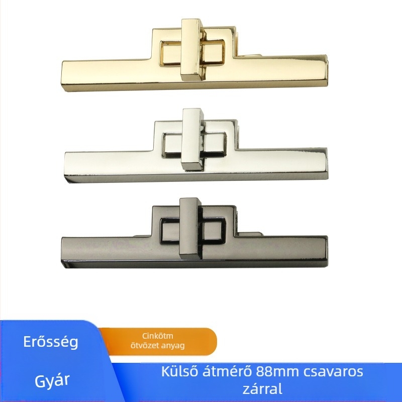 Arany színű poggyász-zár, külső átmérő 88 mm, öntött fém, Twist Lock, egyenes rúd zár, négyszögletes zár