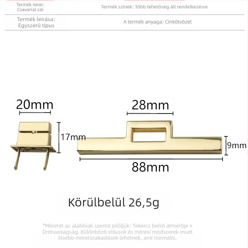 Arany színű poggyász-zár, külső átmérő 88 mm, öntött fém, Twist Lock, egyenes rúd zár, négyszögletes zár
