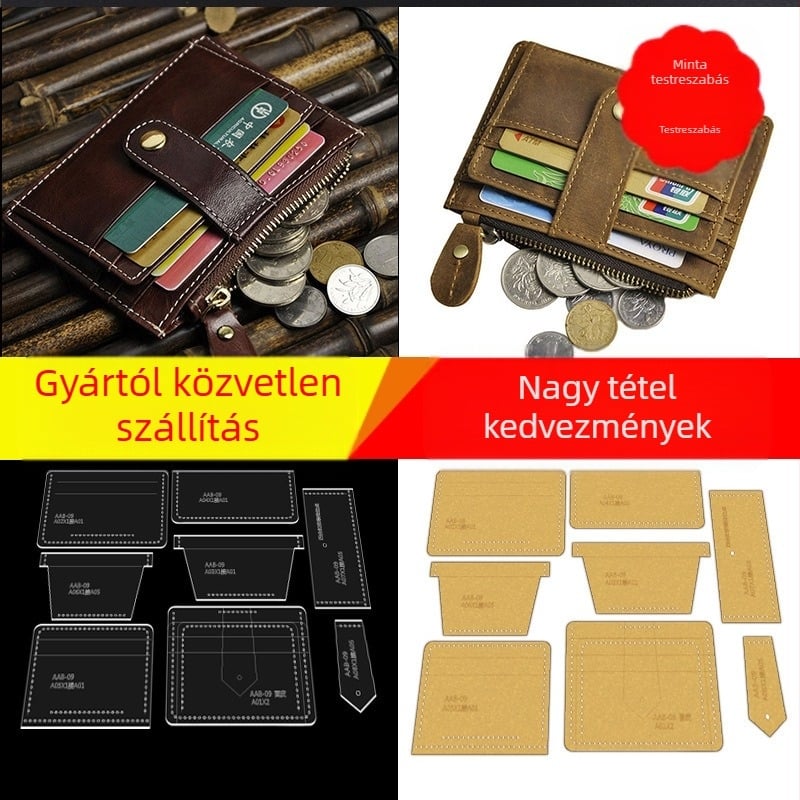 Akril sablon kézzel készített bőrtárgyakhoz — mintázó sablon kártyatartóhoz, névjegykártyához és apró pénztárcához
