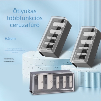 Ötlyukú sminkceruza hegyező – hordozható, többfunkciós, kettős használat vastag és vékony ceruzákhoz, 37,15 g, méretek 33×40×87 mm