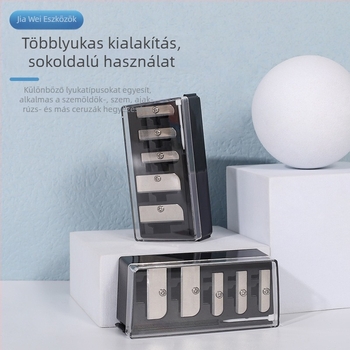 Ötlyukú sminkceruza hegyező – hordozható, többfunkciós, kettős használat vastag és vékony ceruzákhoz, 37,15 g, méretek 33×40×87 mm