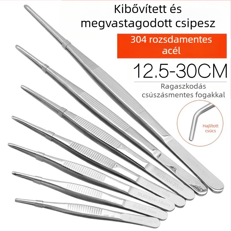 Rozsdamentes acél csipesz akváriumhoz egyenes és hajlított végével, etetéshez és növénykezeléshez