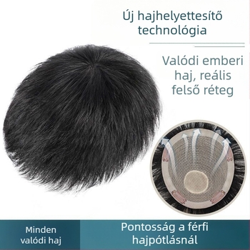 Férfi valódi hajból készült mechanizmusos paróka, rövid hajvágás, festhető és dauerolható, elfedi a kopaszodást