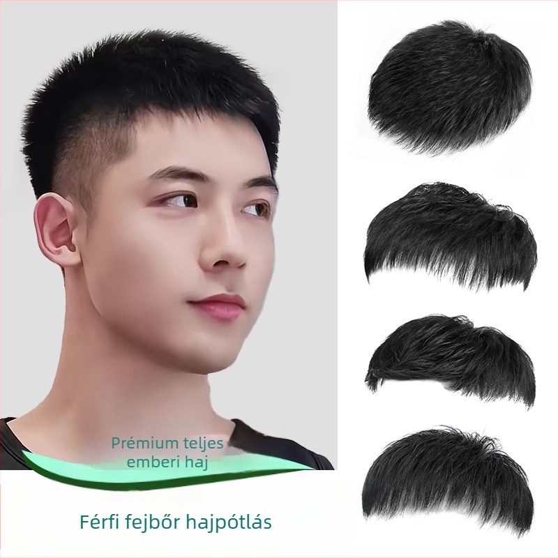 Férfi valódi hajból készült mechanizmusos paróka, rövid hajvágás, festhető és dauerolható, elfedi a kopaszodást