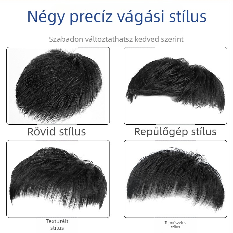Férfi valódi hajból készült mechanizmusos paróka, rövid hajvágás, festhető és dauerolható, elfedi a kopaszodást
