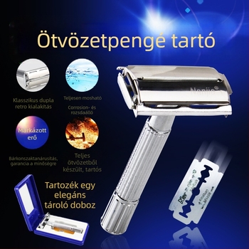 Kézi, teljesen fém kétoldalas borotva rozsdamentes acél pengével, forgó fej