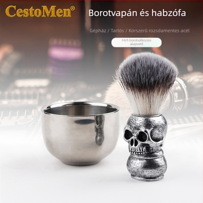 CestoMen Szakállhabozó Habkefés Készlet Rozsdamentes Acél Szappanbögrével, 50 ml