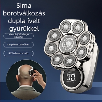 Elektromos borotva forgó többfejű fejjel (>4), beépített 500–800 mAh akkumulátor, 2 órás üzemidő, teljesen mosatható