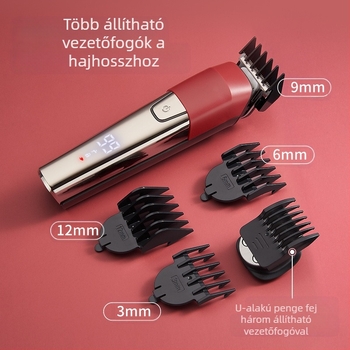 LCD kijelzős elektromos hajvágó, hat egyben készlet, rozsdamentes acél pengék, beépített 500–800 mAh akkumulátor, üzemidő 1–3 óra