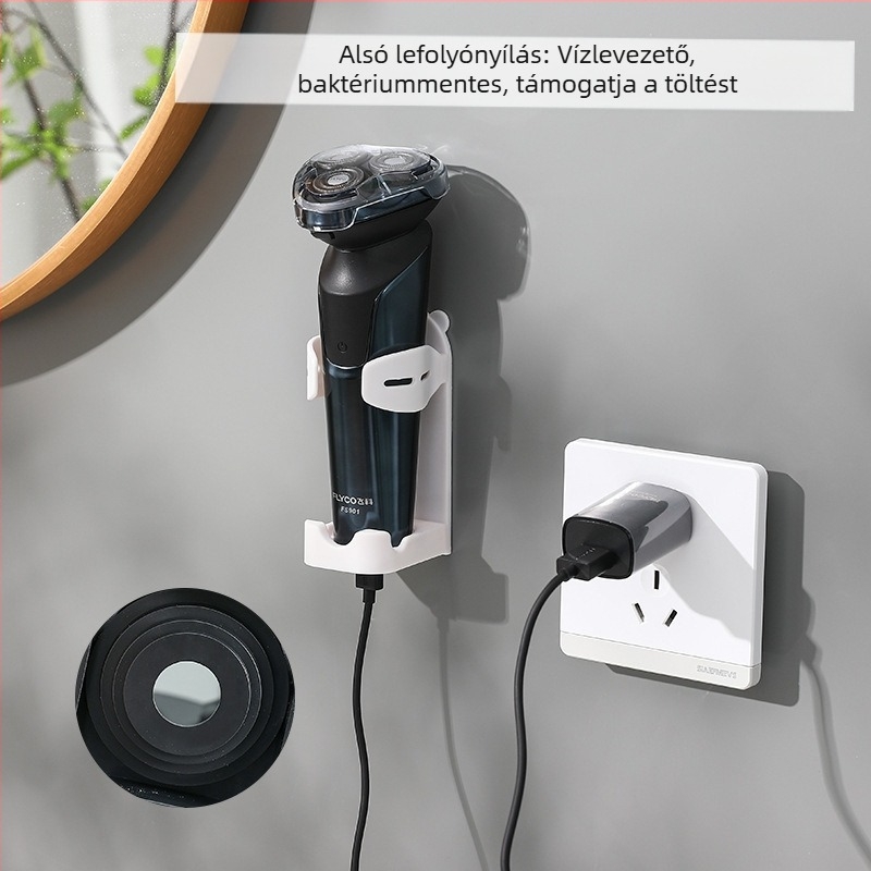 Razor és fogkefe tartó — falra szerelhető, fúrás nélkül, szívókorongos, műanyag