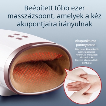 A30 kézmasszírozó, vezeték nélküli, hordozható, masszázs légpárnával és melegítéssel, pontszerű akupresszúra, több üzemmód, USB tápegység