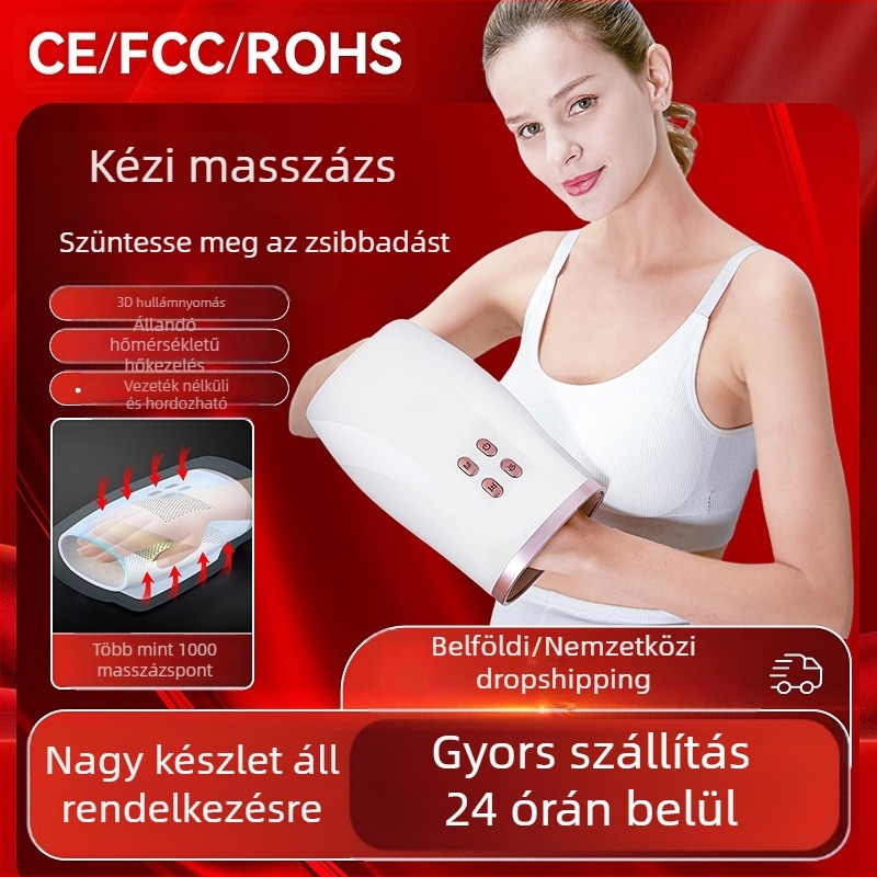 A30 kézmasszírozó, vezeték nélküli, hordozható, masszázs légpárnával és melegítéssel, pontszerű akupresszúra, több üzemmód, USB tápegység