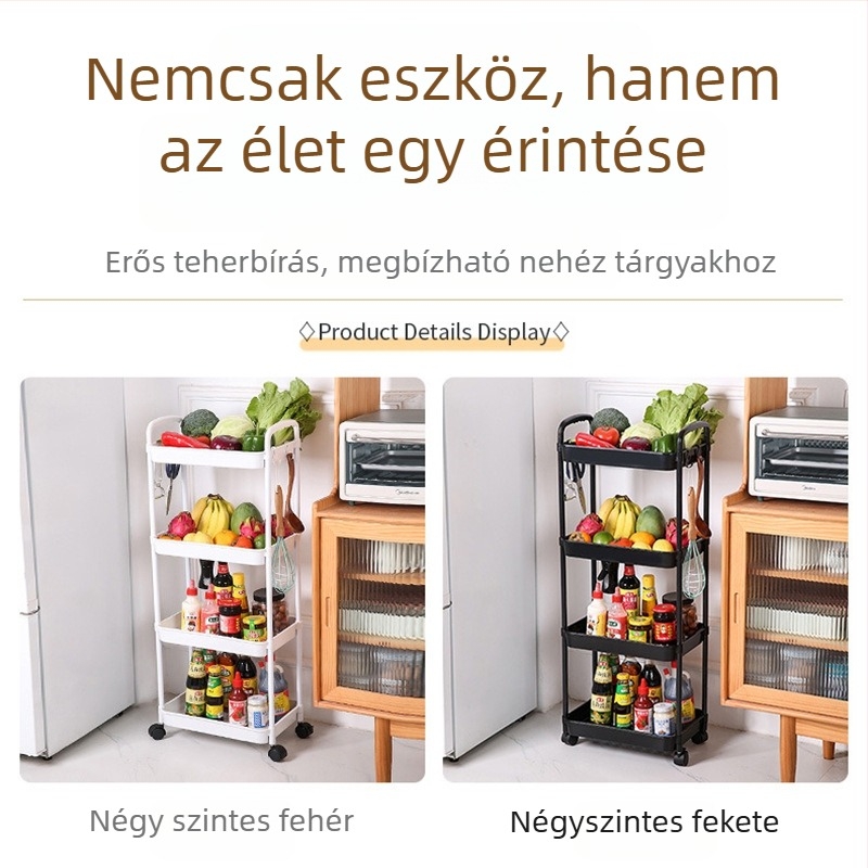 Padlóra álló 3‑rétegű PP tároló állvány — többfunkciós, mozgatható, nedvességálló és korrózióálló