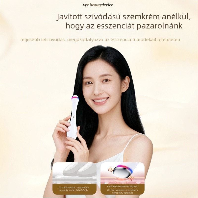 Hordozható szemkörüli szépítő eszköz a ránctalanításra és a bőrmegújításra, IPX8 vízálló, beépített 300–500 mAh akkumulátorral, otthoni használatra.