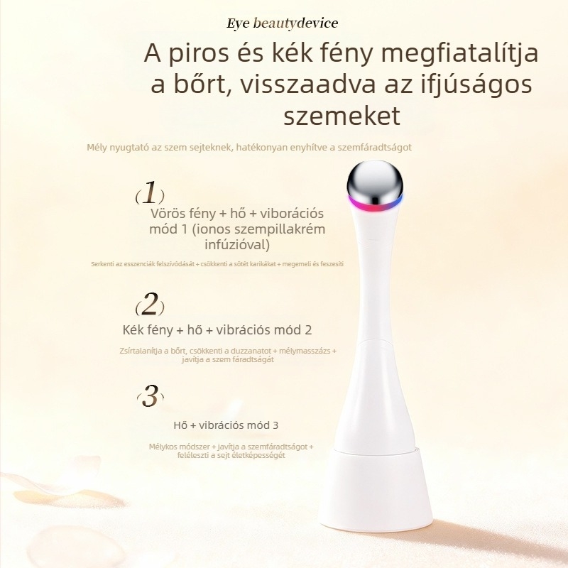 Hordozható szemkörüli szépítő eszköz a ránctalanításra és a bőrmegújításra, IPX8 vízálló, beépített 300–500 mAh akkumulátorral, otthoni használatra.
