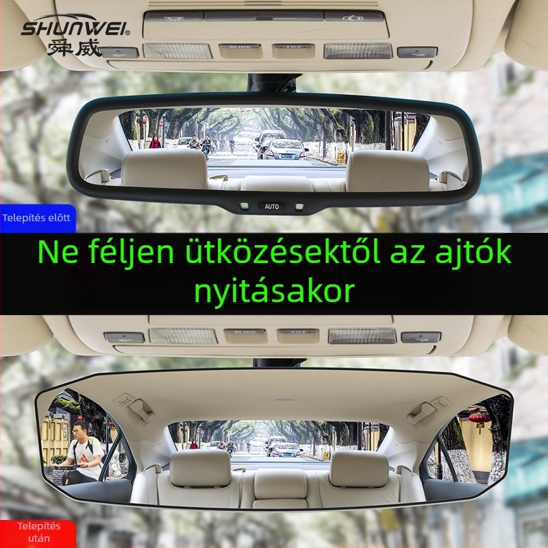 Autó belső tükör kiegészítő a széles látószögű ívelt lencsével – snap-on felszerelés, univerzális illeszkedés, egyszerű stílus