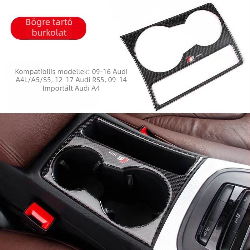 Szénszálas pohártartó panel belső dekorációs matrica Audi A4/A5 (2009–2016)