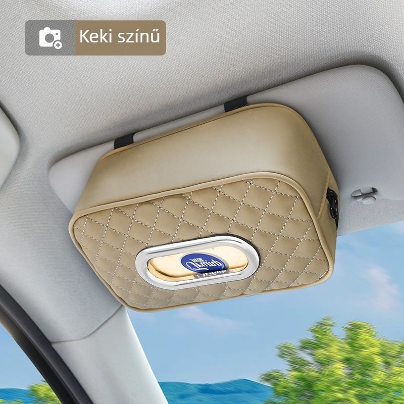 Youbeimei bőr autós zsebkendő-tartó, pánttal, univerzális belső kiegészítő
