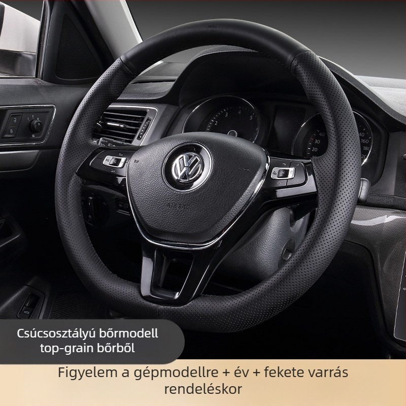 Bőr kézzel varrott kormánykerék huzat, sportos stílus, univerzális illeszkedés