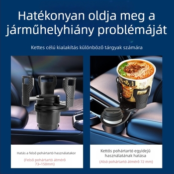 Forgó, kétszintes pohártartó az autó középkonzoljához, alátéttel – ABS, Modell 123, Műszerfal